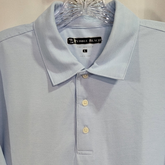 Pebble Beach Men's Light Blue 3 Button Short Sleeve Polo Shirt Size Large EUC - Picture 3 of 5
